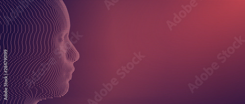 Side view dotted face with scanlines background