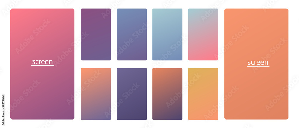 Vibrant and smooth gradient soft colors for devices, pc s and modern smartphone screen backgrounds set vector ux and ui design illustration