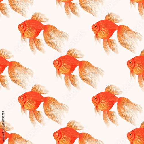 Vector seamless pattern with high detail goldfish