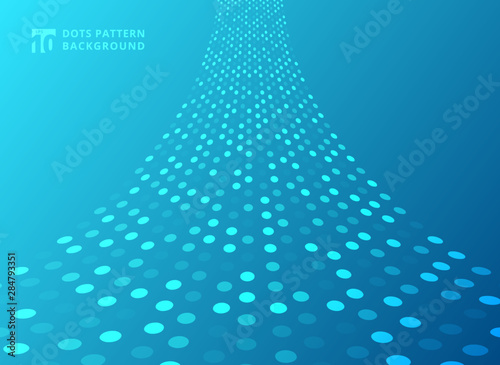 Abstract technology style dots neon pattern curve perspective on blue background.