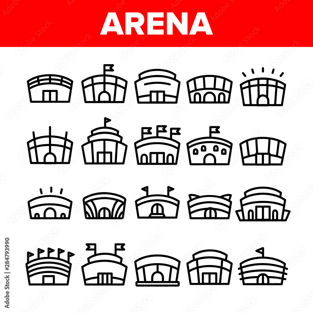 Collection Arena Buildings Sign Icons Set Vector Thin Line. Different ...