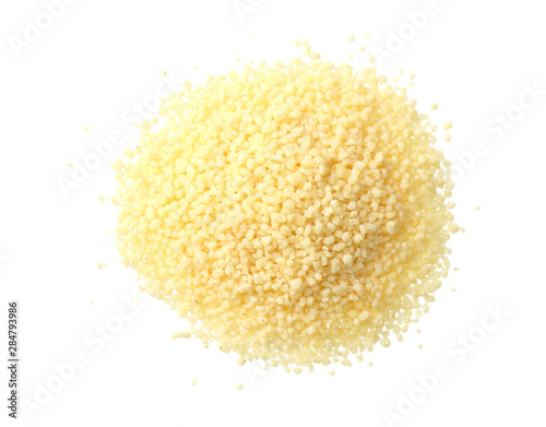 Couscous isolated on white background. top view