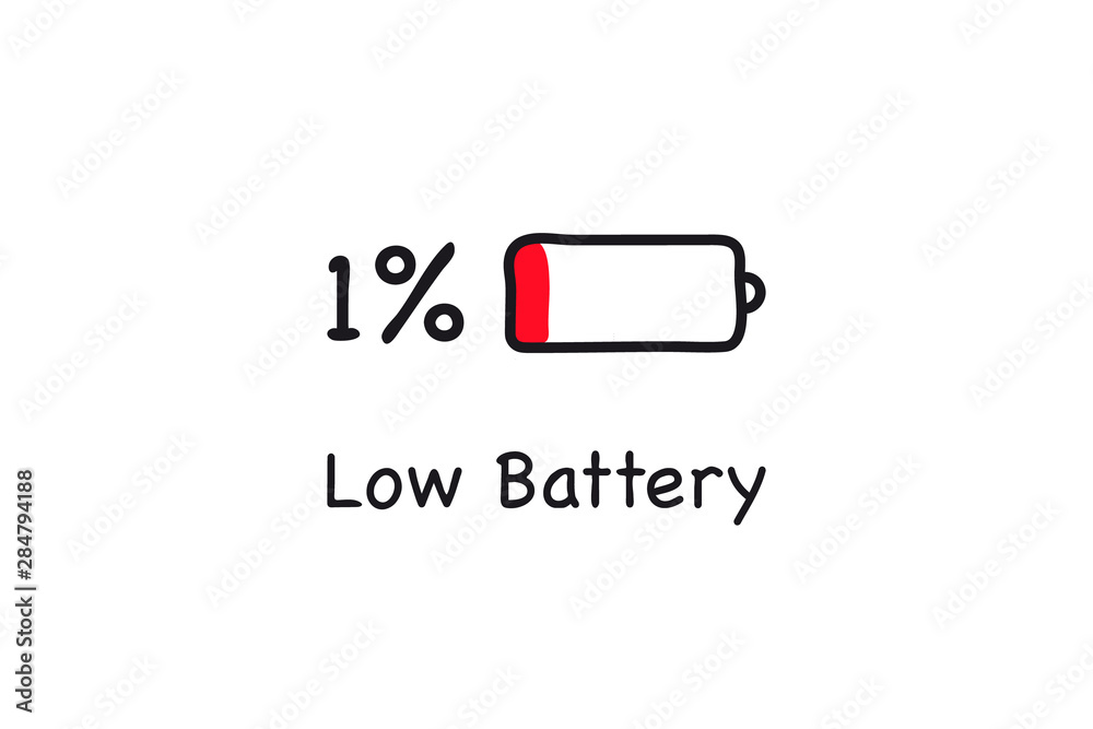 Low battery icon. one percent charging. Battery low energy. Battery charge  icon. Electricity symbol - energy sign. Power Battery illustration. Stock  Vector | Adobe Stock