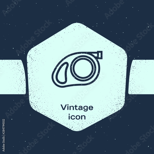 Grunge line Retractable cord leash with carabiner icon isolated on blue background. Pet dog lead. Pet supplies. Animal accessory for outdoors walk. Monochrome vintage drawing. Vector Illustration