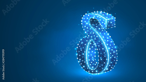 Delta, the letter of a Greek alphabet. Greek numerals, mathematical number four concept. Abstract, digital, wireframe, low poly mesh, vector blue neon 3d illustration. Triangle, line, dot