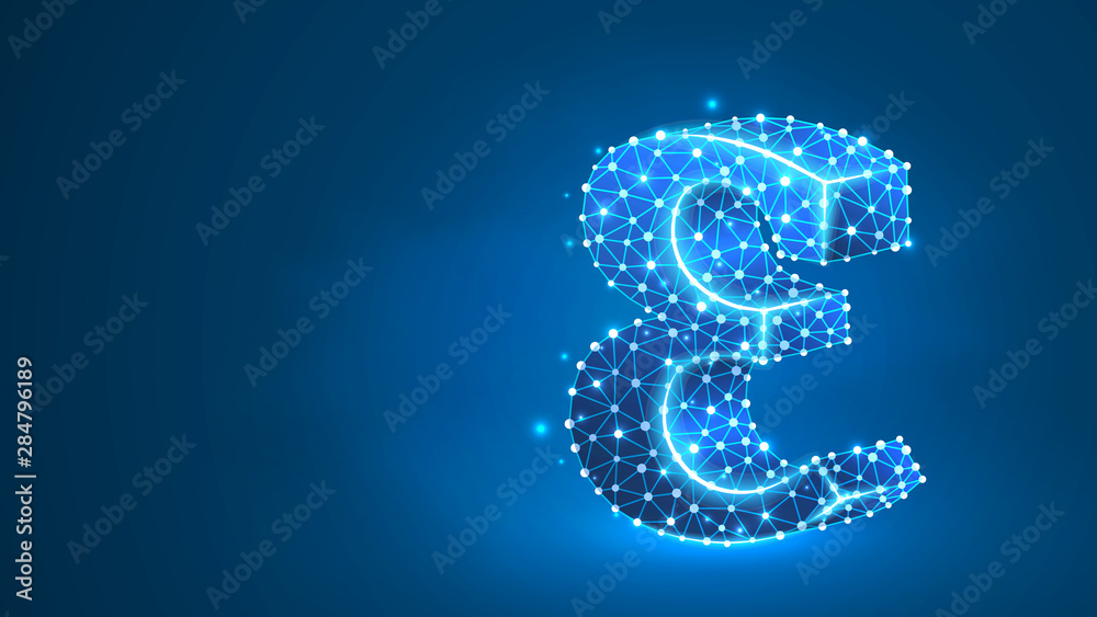 Epsilon, the letter of a Greek alphabet. Greek numerals, mathematical number five concept. Abstract, digital, wireframe, low poly mesh, Raster blue neon 3d illustration. Triangle, line dot Epsilon, the letter of a Greek alphabet. Greek numerals, mathematical number five concept. Abstract, digital, wireframe, low poly mesh, Raster blue neon 3d illustration. Triangle, line dot