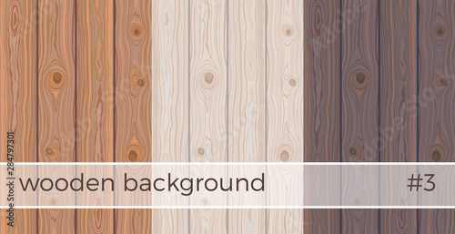 Set of Wooden striped textured background. Brown wooden wall, plank, table or floor surface. Cutting chopping board. Colorful natural boardwalk surface. Vector Illustration.
