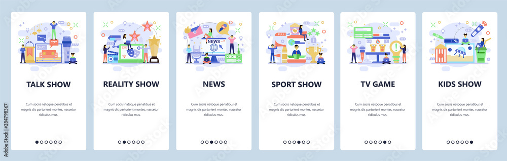 Mobile App Onboarding Screens Television Industry Tv Show Sport News