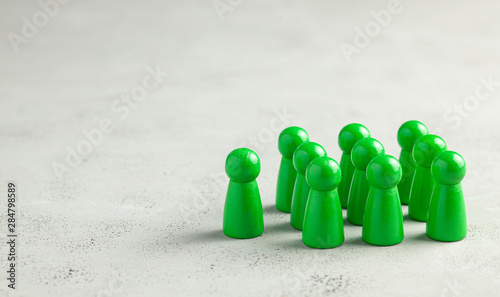 Two business teams. Group of built-up employees with leader. Copy space for text.