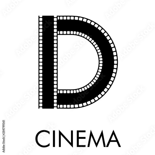Logotipo con texto CINEMA con letra D como tira de película en color negro