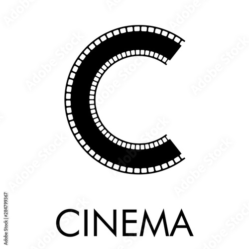 Fototapeta Naklejka Na Ścianę i Meble -  Logotipo con texto CINEMA con letra C como tira de película en color negro