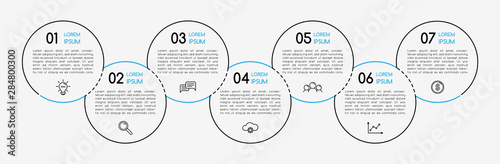 Circle infographic with 7 options. Flowchart. Vector