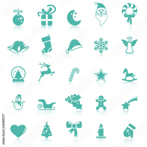 collection christmas icons with reflection