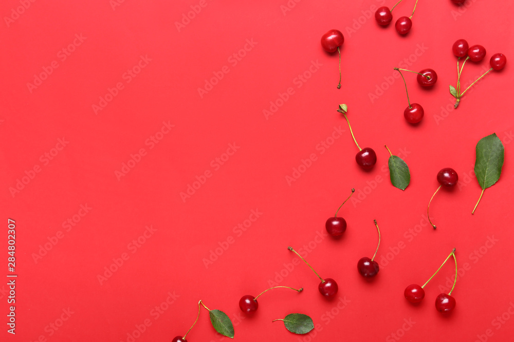 Many ripe sweet cherry on color background Many ripe sweet cherry on color background