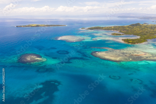 Bucas Grande Island  Philippines. Beautiful lagoons with atolls and islands  view from above. Seascape  nature of the Philippines.