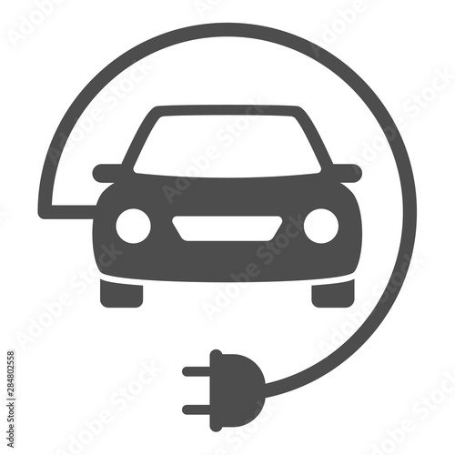 electric eco car with wire plug icon isolated on white background. electric eco car flat icon for web, mobile and user interface design. electric ecological transport comcept