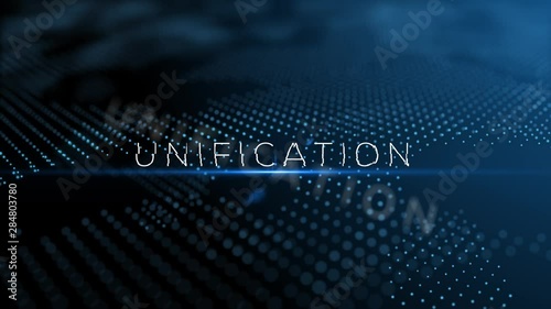 Unification modern intro text 3D animation with lens flare and depth of field focus blur