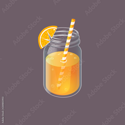 Jar with homemade lemonade in vintage glass.