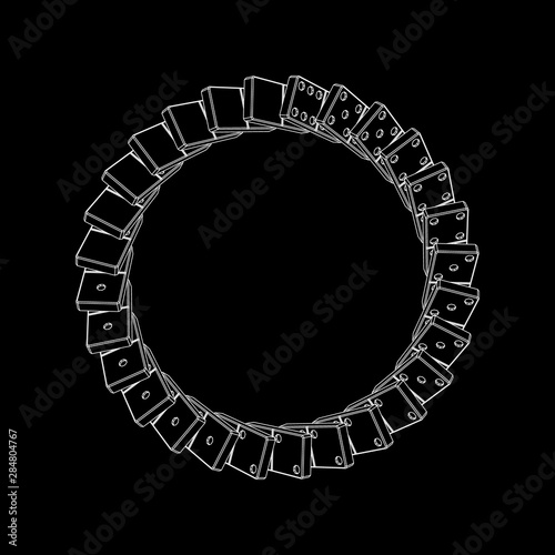 Circle of falling dominoes. Isolated on black background.