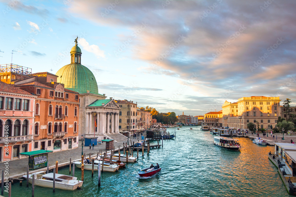 Morning view of the Grand Canal in Venice from the Scalzi Bridge