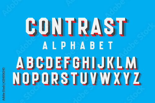 Contrast alphabet of volumetric letters. 3d retro font.