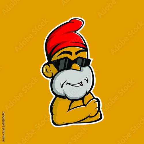 Billede på lærred dwarf mascot logo. dwarves wear glasses and red skullcaps