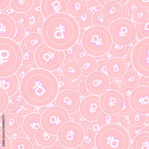 Russian ruble copper coins seamless pattern. Fine 