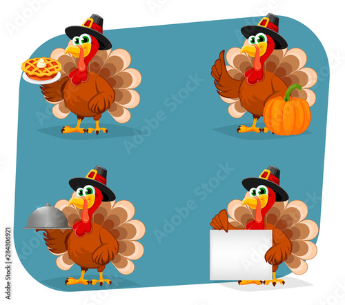 Thanksgiving Day. Funny cartoon character turkey