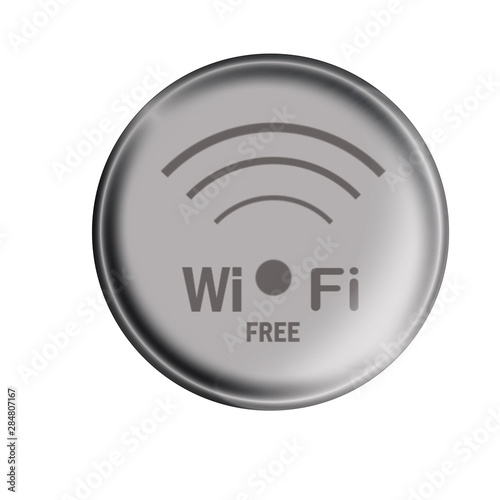 Illustration. Web button with glossy metal brushed surface and symbol of Wi-Fi free isolated on white background. photo