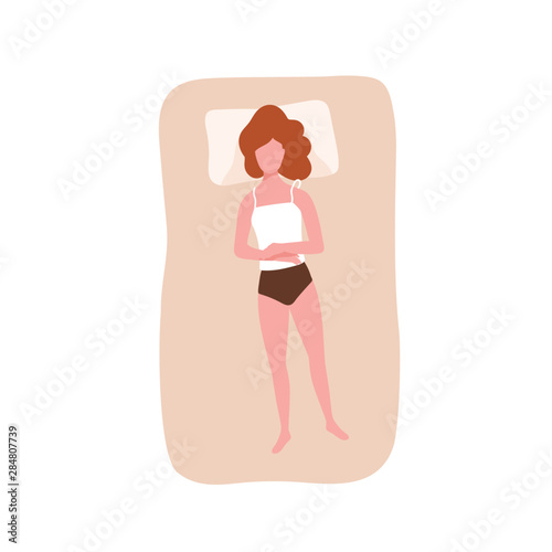 Cute redhead woman sleeping on her back