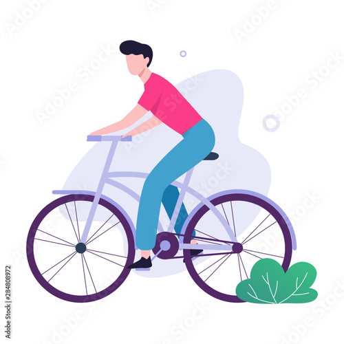 Happy young man ride bicycle