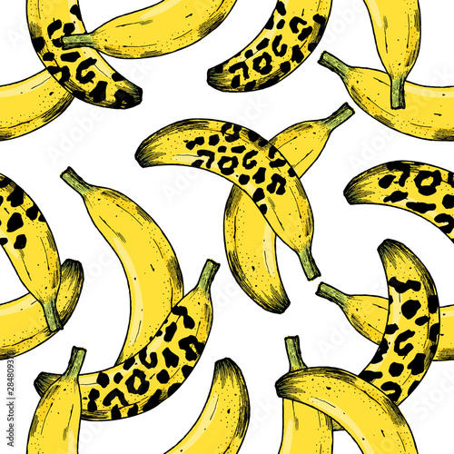 Leopard banana seamless pattern. Fashion and trendy exotic background. Vector illustration