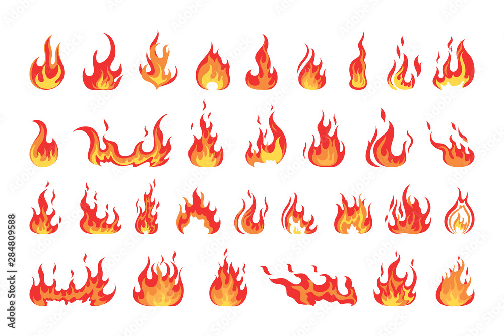 Set of red and orange fire flame.