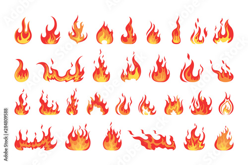 Slika na platnu Set of red and orange fire flame.