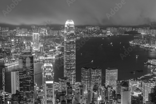 Night scene of Victoria harbor of Hong Kong city