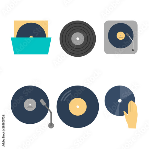Vintage vinyl disc icon set