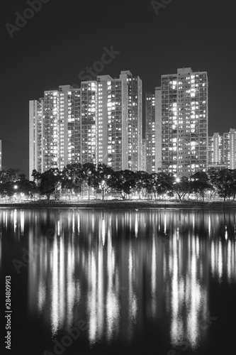 high rise Residential building in Hong Kong city at night