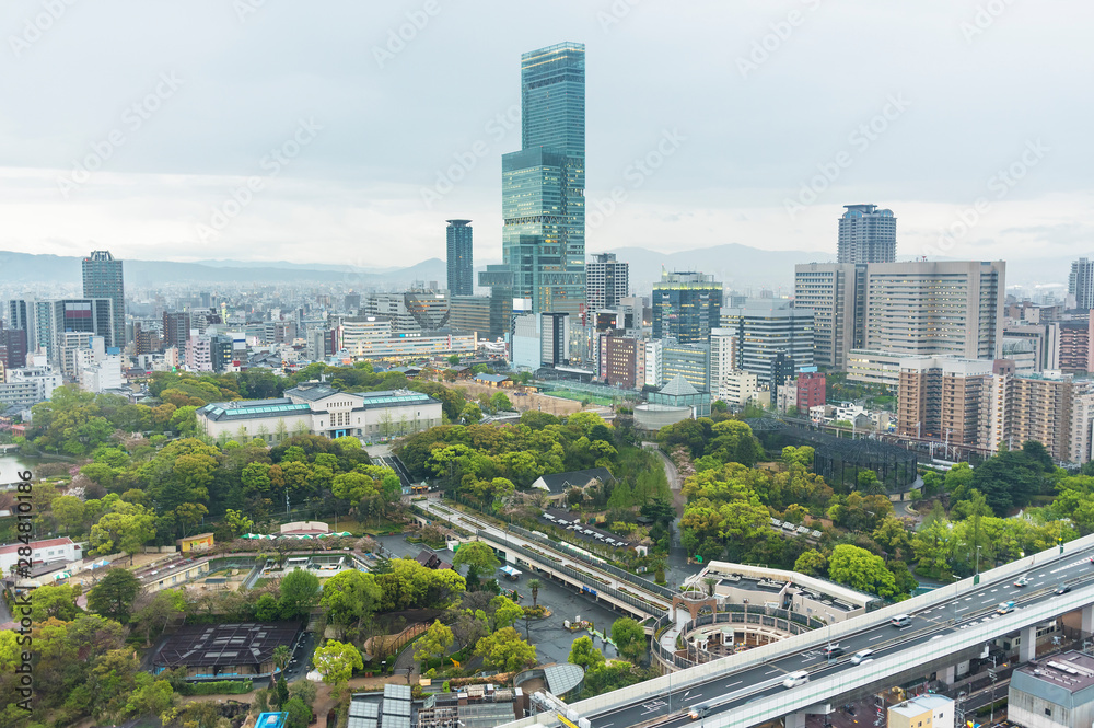 Skyline of downtown of Osaka city, Japan