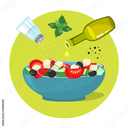 Greek salad in a plate. Organic healthy food