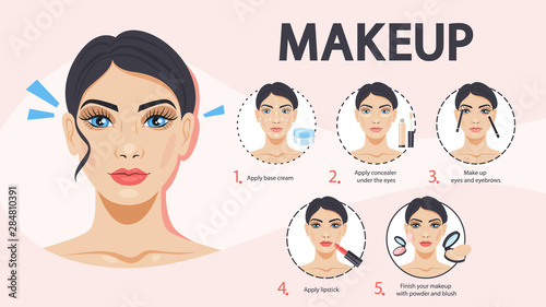 Face makeup tutorial for woman. Applying creamand concealer