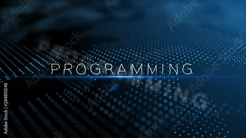 Programming, modern intro text 3D animation with lens flare and depth of field focus blur photo
