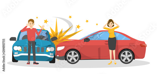 Car accident. Broken automobile on the road