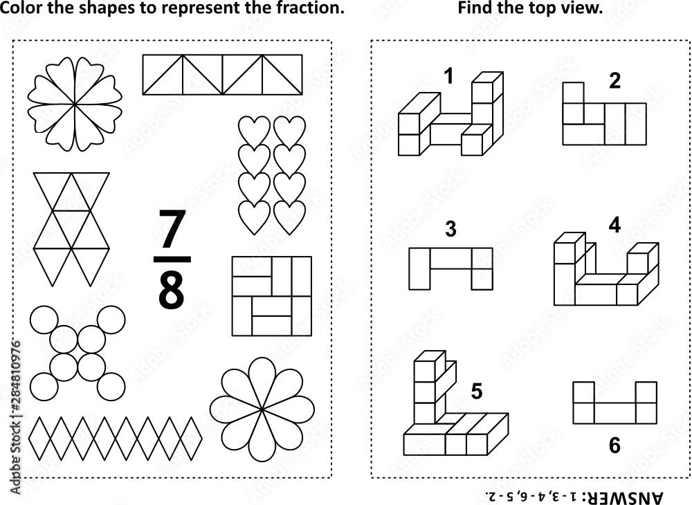 Vecteur Stock Two visual math puzzles and coloring pages. Color the