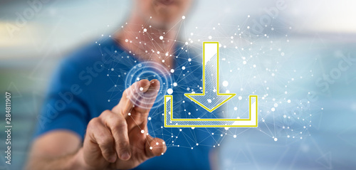 Fényképezés Man touching a download concept