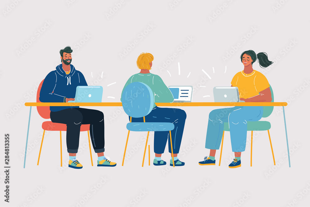 Team with four people working Team with four people working