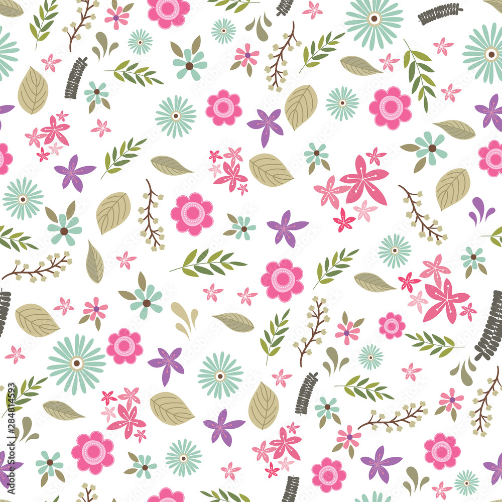Fototapeta premium Seamless spring flower floral design, flower pattern background, vector illustration