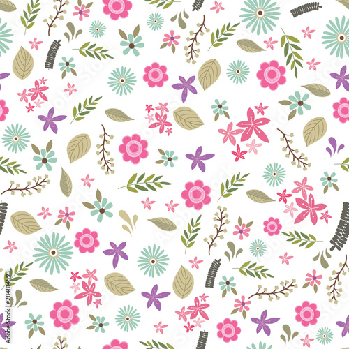 Wallpaper Mural Seamless spring flower floral design, flower pattern background, vector illustration Torontodigital.ca