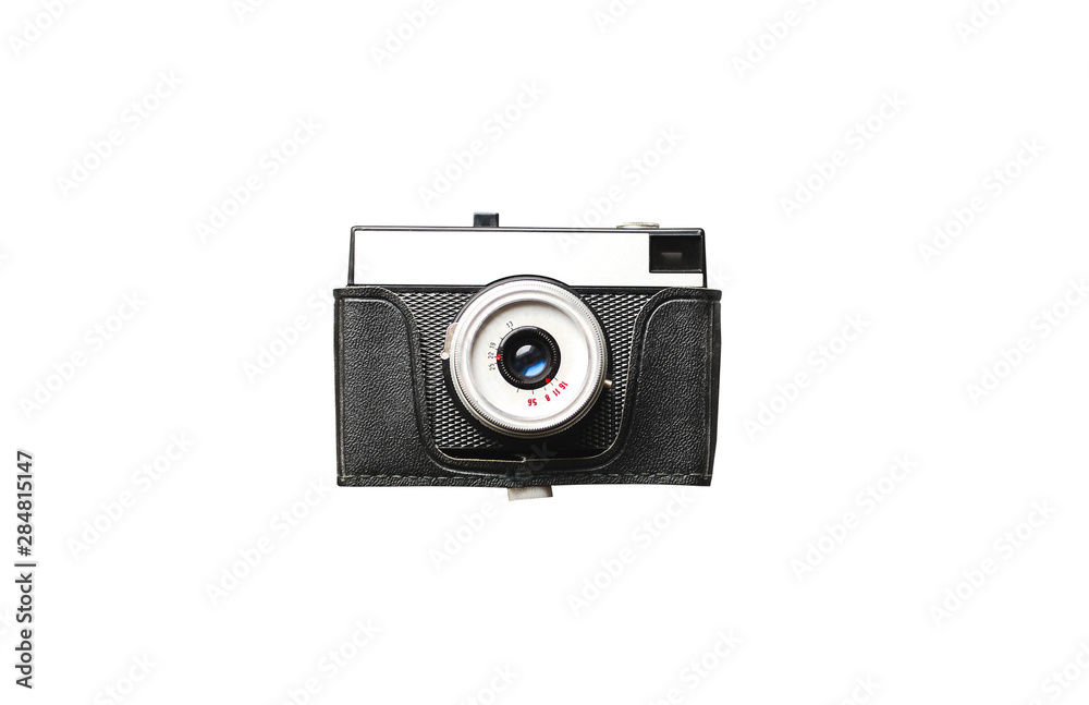 Old camera isolated on white background. Vintage technique.