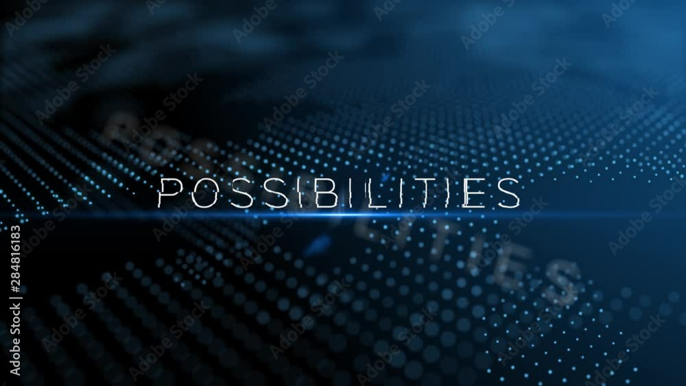 Possibilities modern intro text 3D animation series with lens flare and depth of field focus blur
