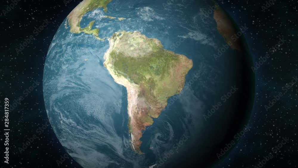 Planet Earth, zooming in on the South American continent.